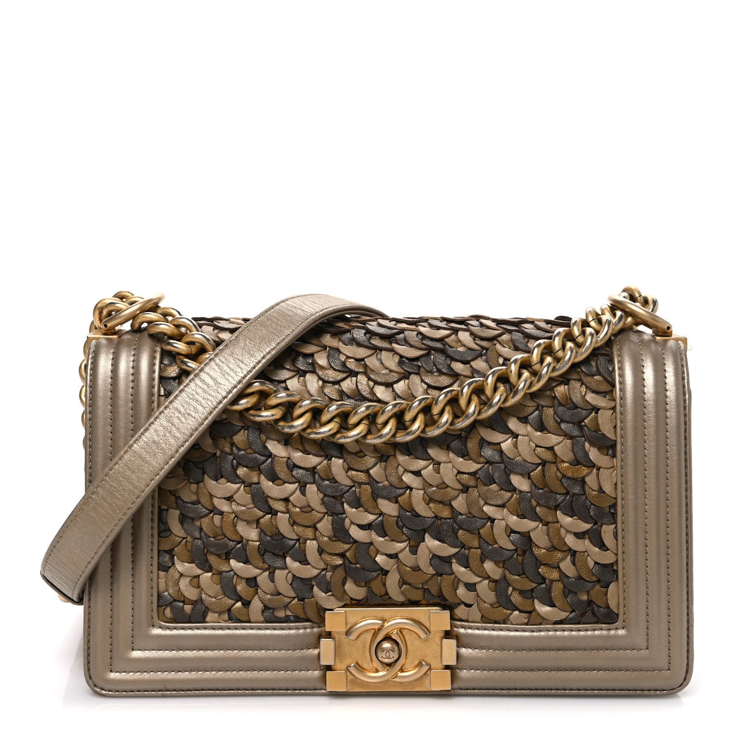 Chanel Metallic Lambskin Medium Scaled Boy Flap Gold