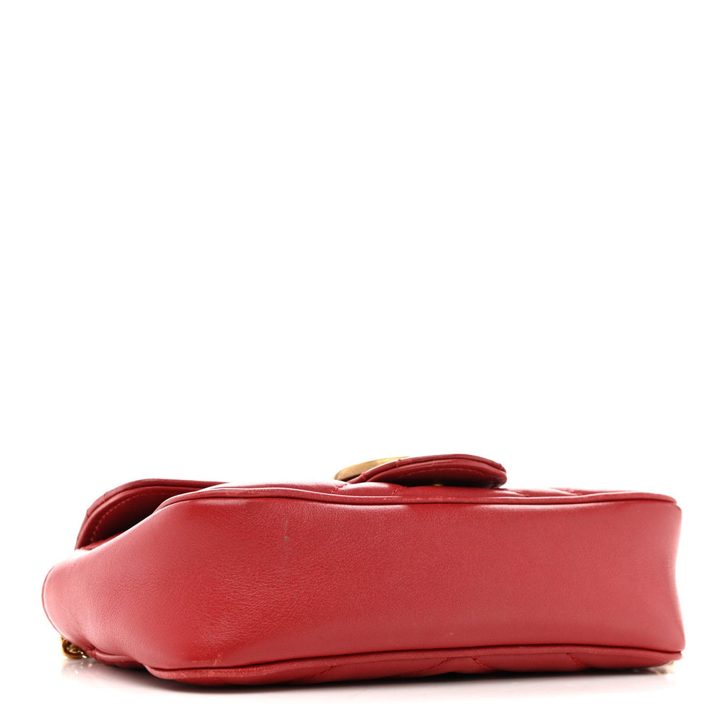 Gucci Calfskin Matelasse Super Mini GG Marmont Shoulder Bag Hibiscus Red