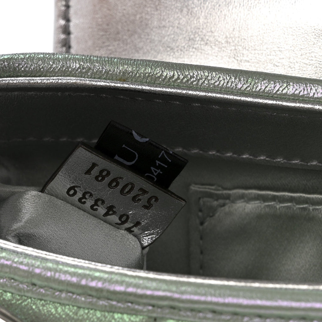 Gucci Iridescent Nappa Vertical Matelasse Small Maxi Horsebit Chain Shoulder Bag Iridescent Salvy Green