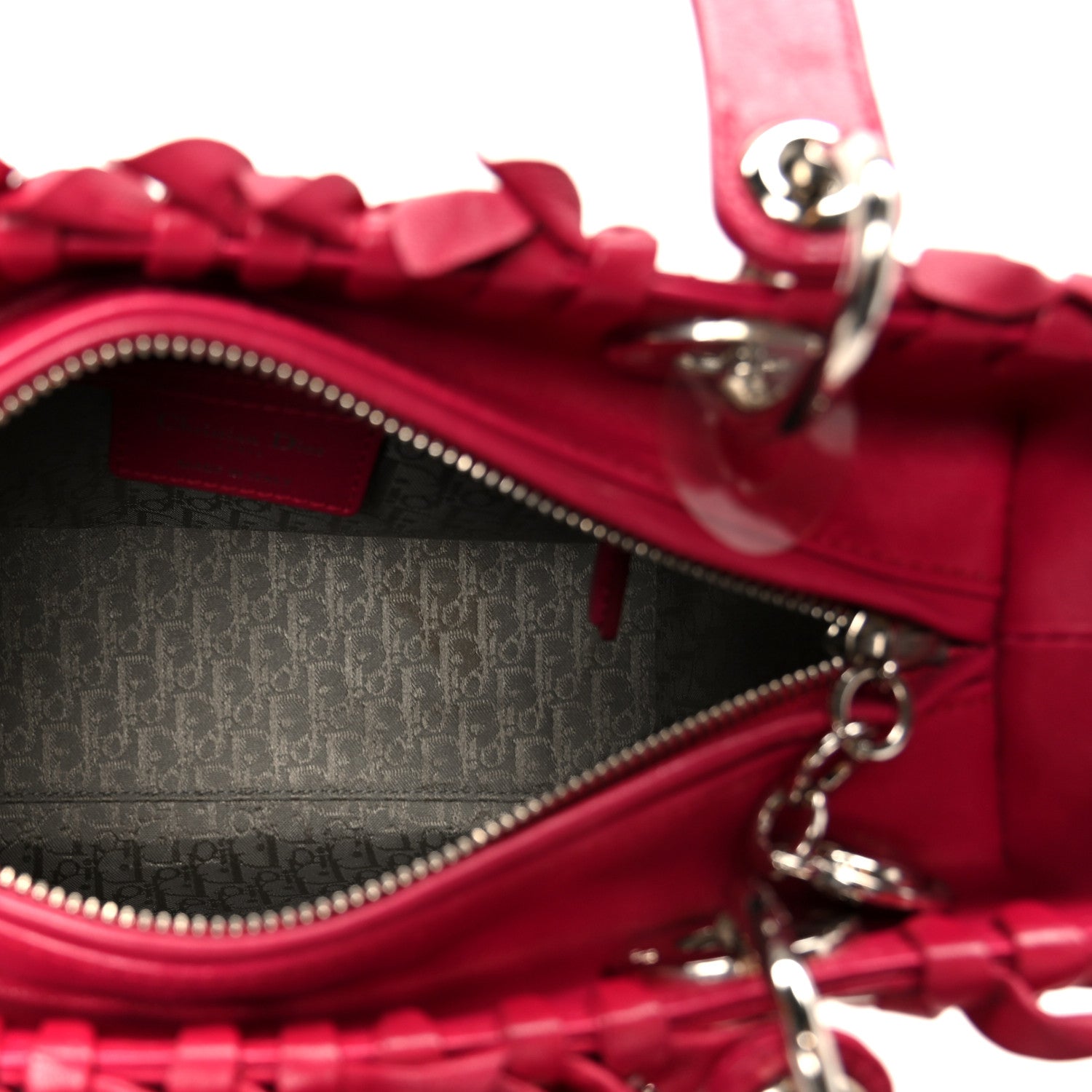 Christian Dior Lambskin Cannage Bow Medium Lady Dior Fuchsia