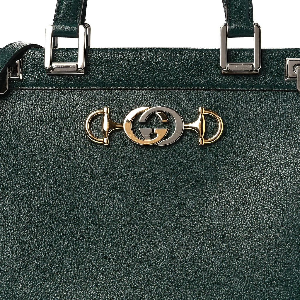 Gucci Grainy Calfskin Medium Zumi Top Handle Bag Vintage Green