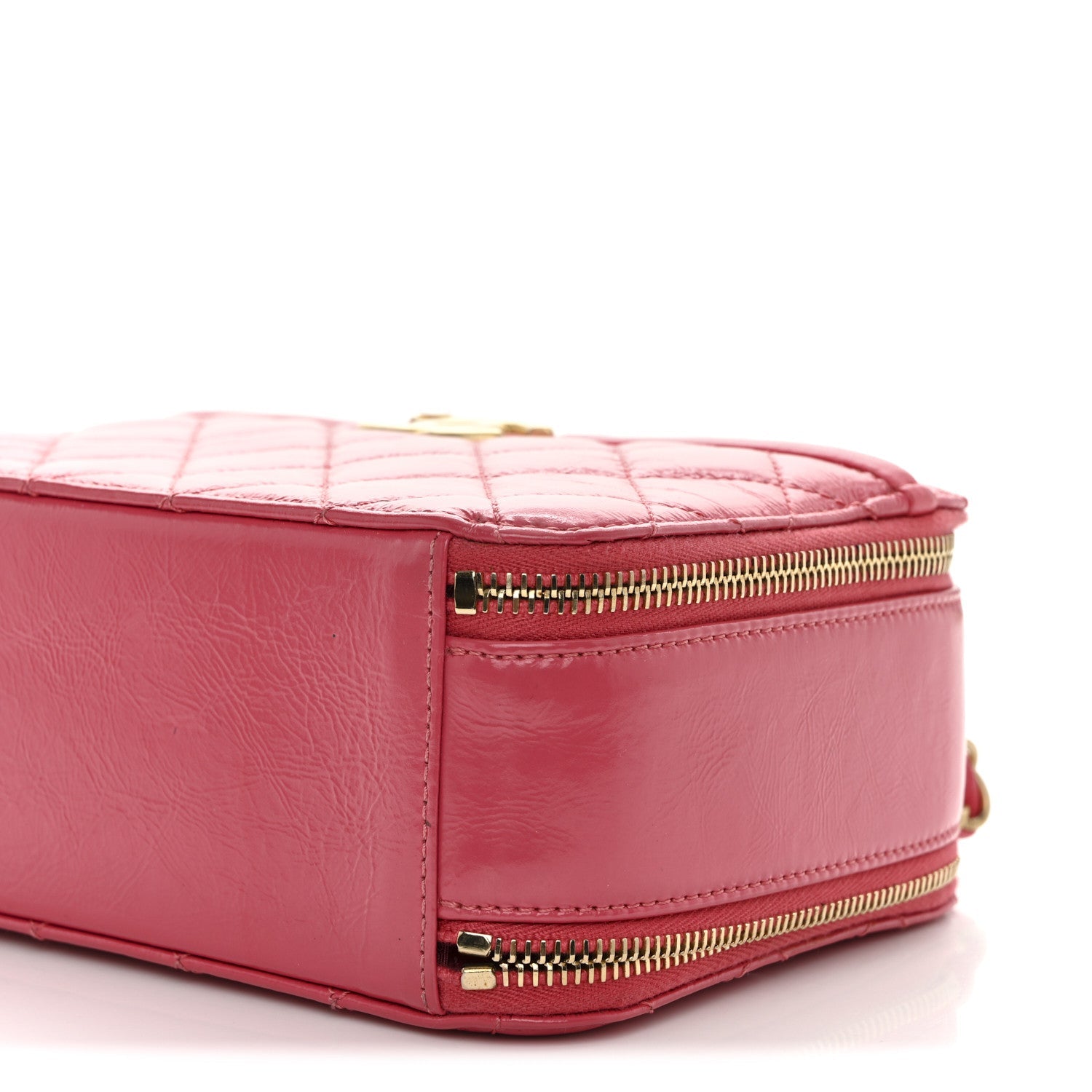 Chanel Crumpled Calfskin Quilted Small Get Round Top Handle Vanity Case Pink