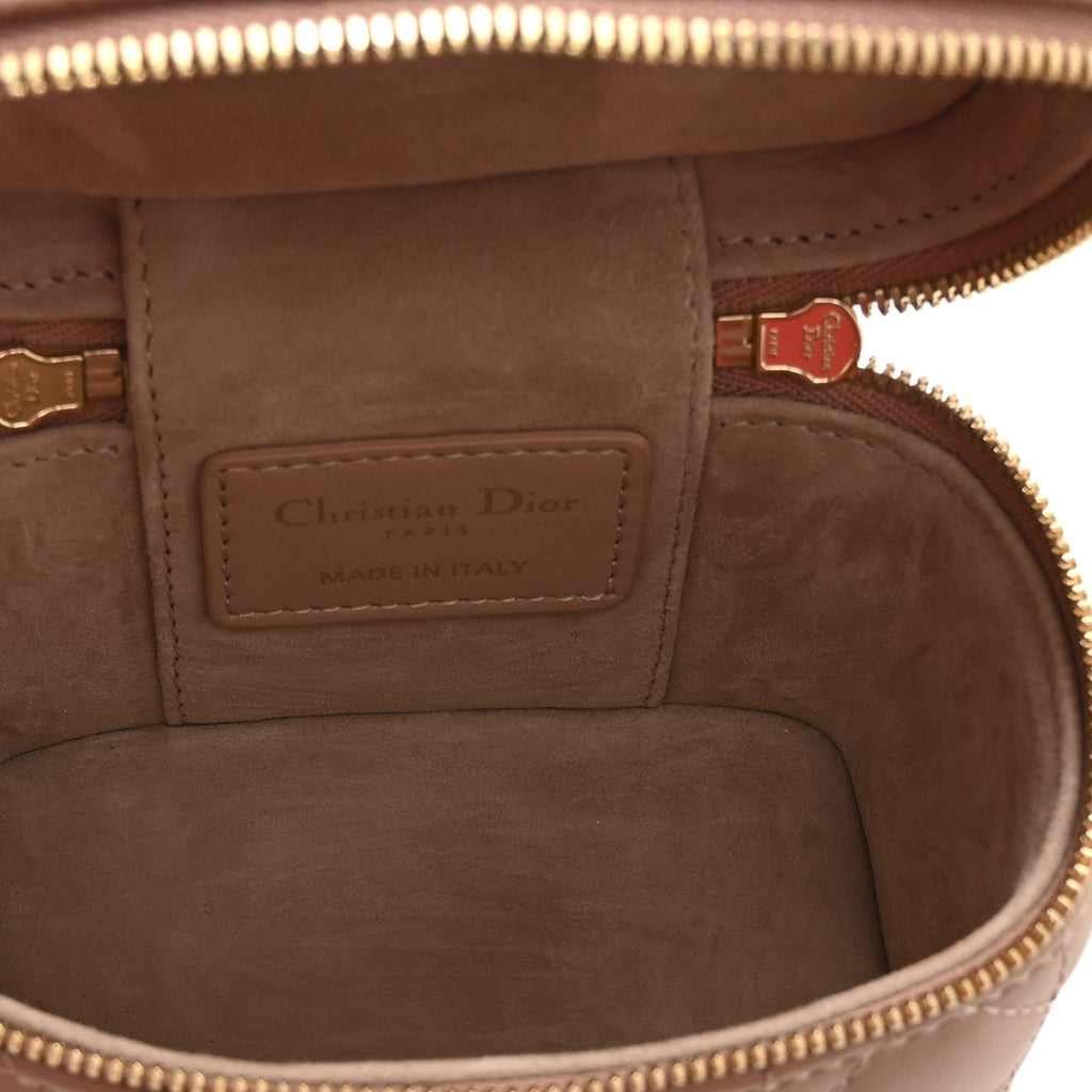 Christian Dior Lambskin Cannage Micro Lady Dior Vanity Case Rose Des Vents