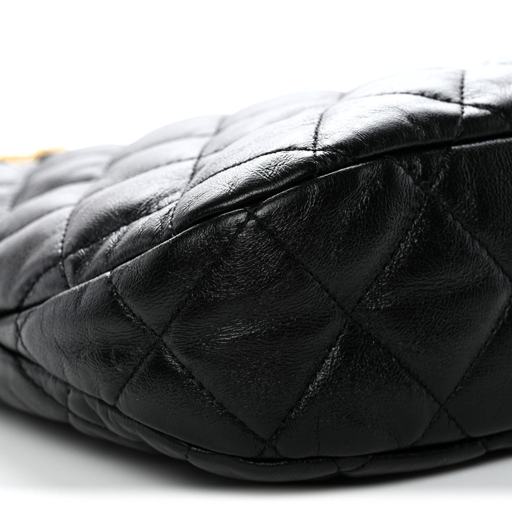 Chanel Lambskin Quilted Large CC Links Hobo Black