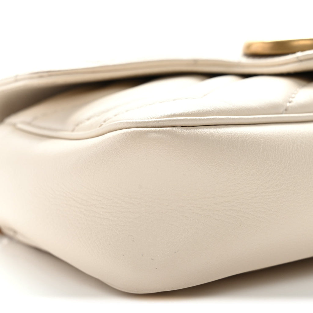 Gucci Calfskin Matelasse Super Mini GG Marmont Shoulder Bag White