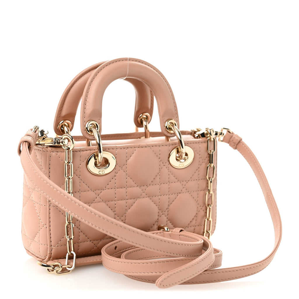 Christian Dior Lambskin Cannage Micro Lady D-Joy Rose Des Vents