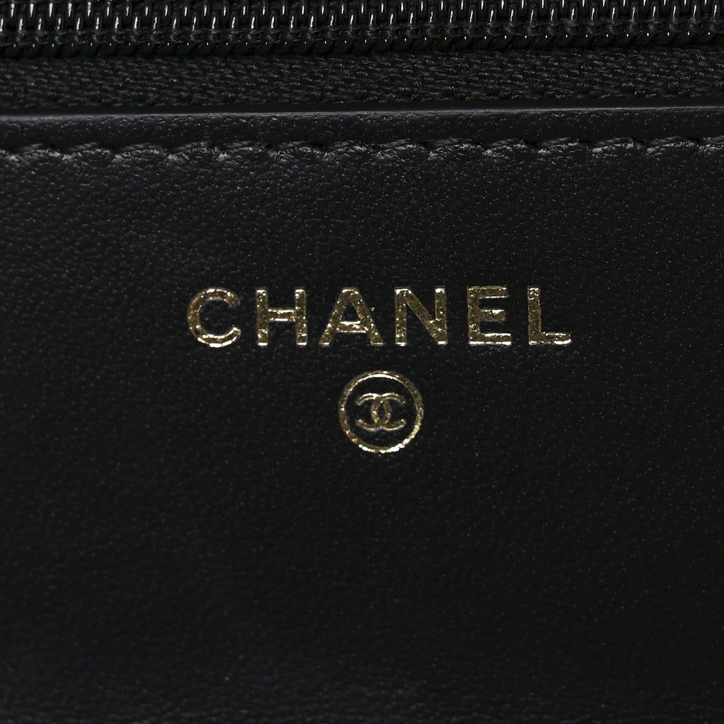 Chanel Lambskin Quilted Crystal Handle Wallet On Chain WOC Black