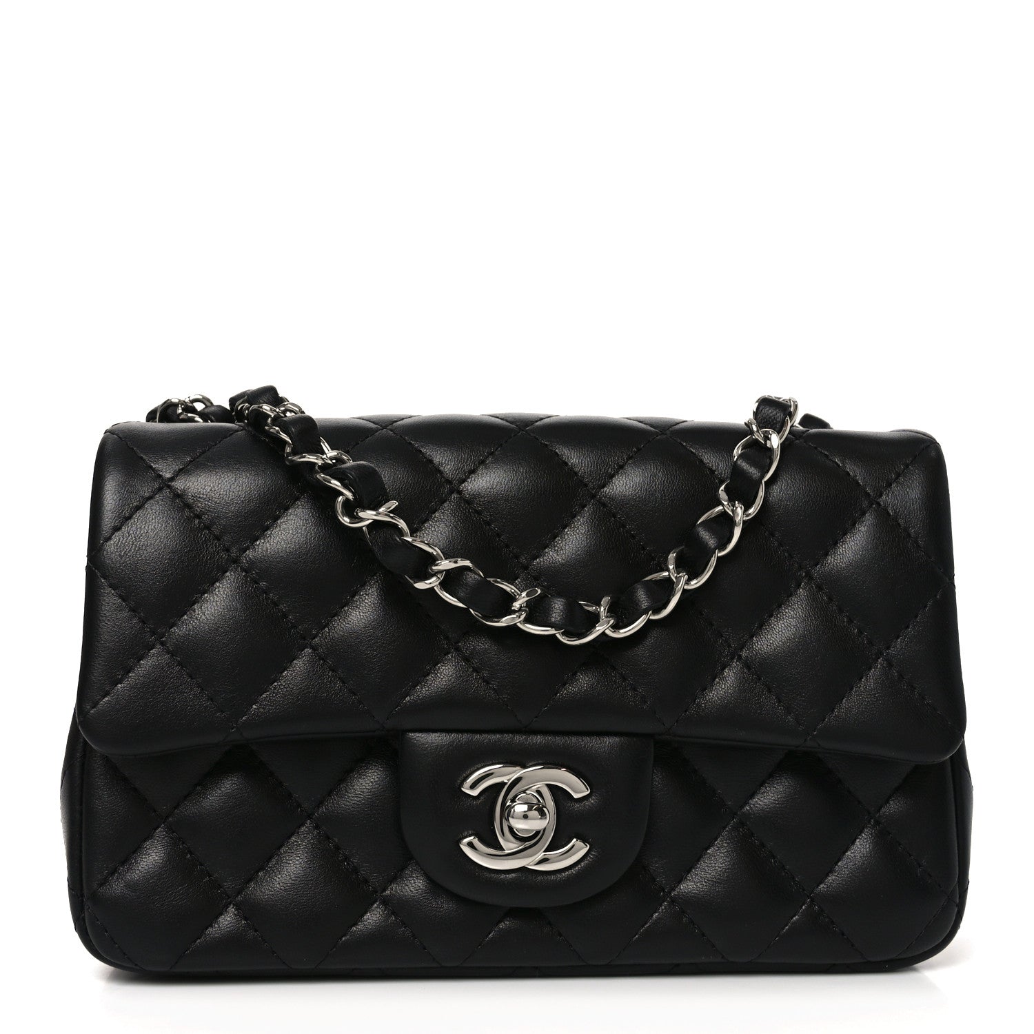 Chanel Lambskin Quilted Mini Rectangular Flap Black