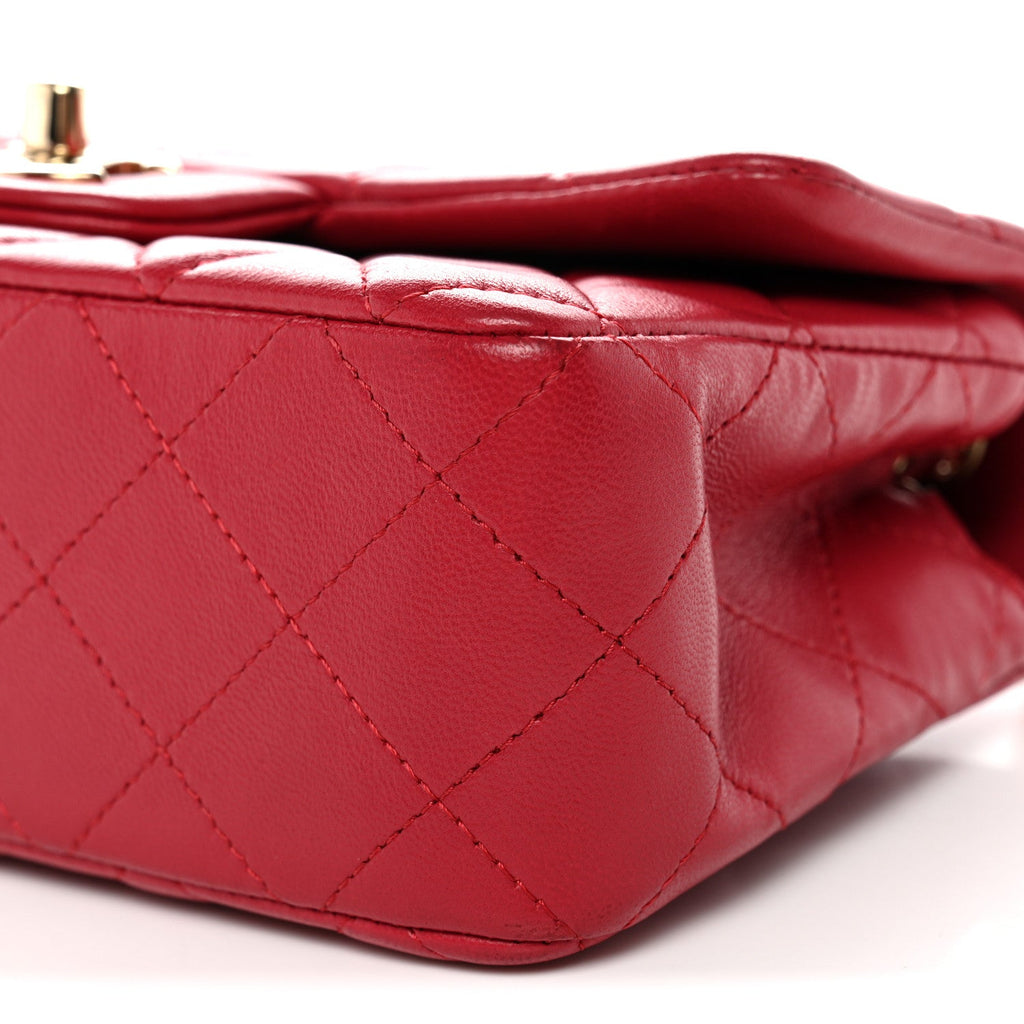 Chanel Lambskin Quilted Mini Rectangular Flap Dark Pink