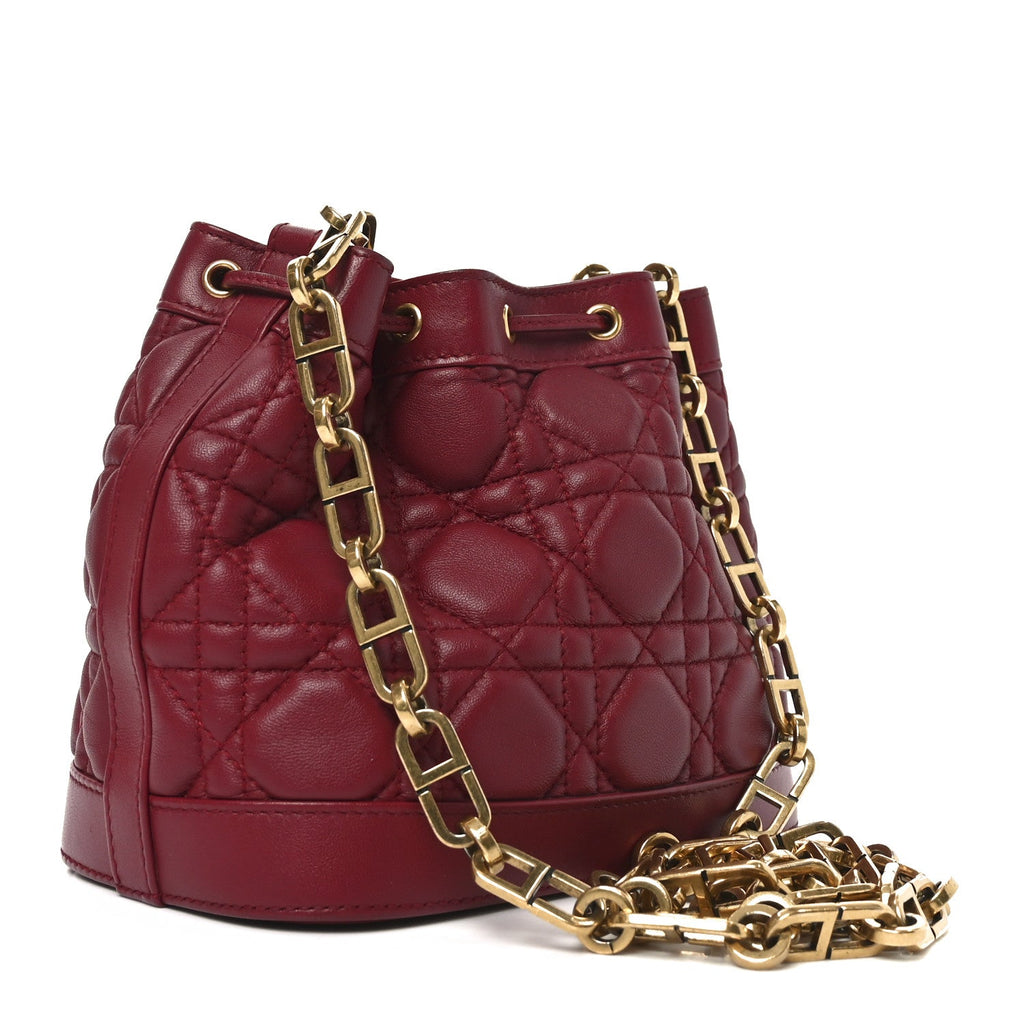 Christian Dior Lambskin Cannage Miss Dior Bucket Bag Cherry Red