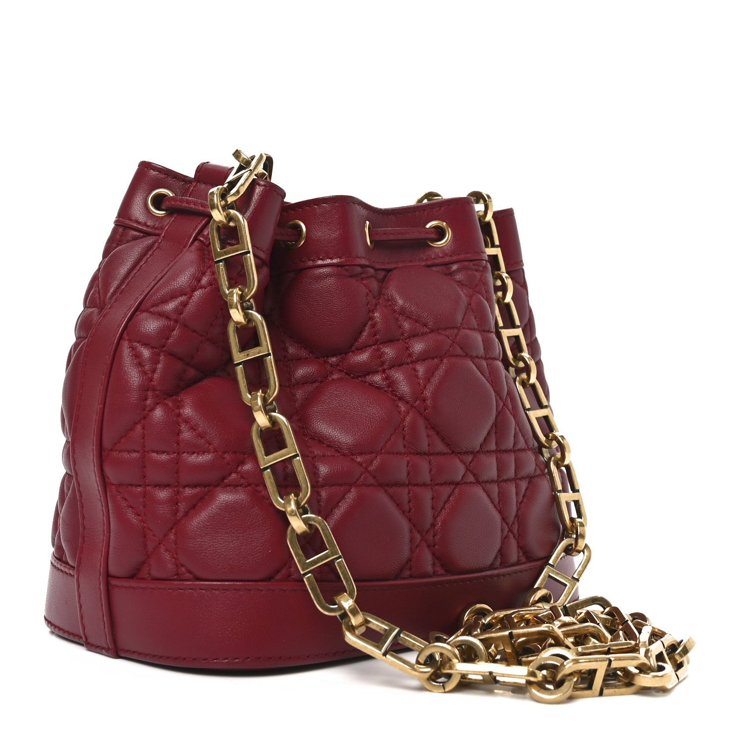 Christian Dior Lambskin Cannage Miss Dior Bucket Bag Cherry Red