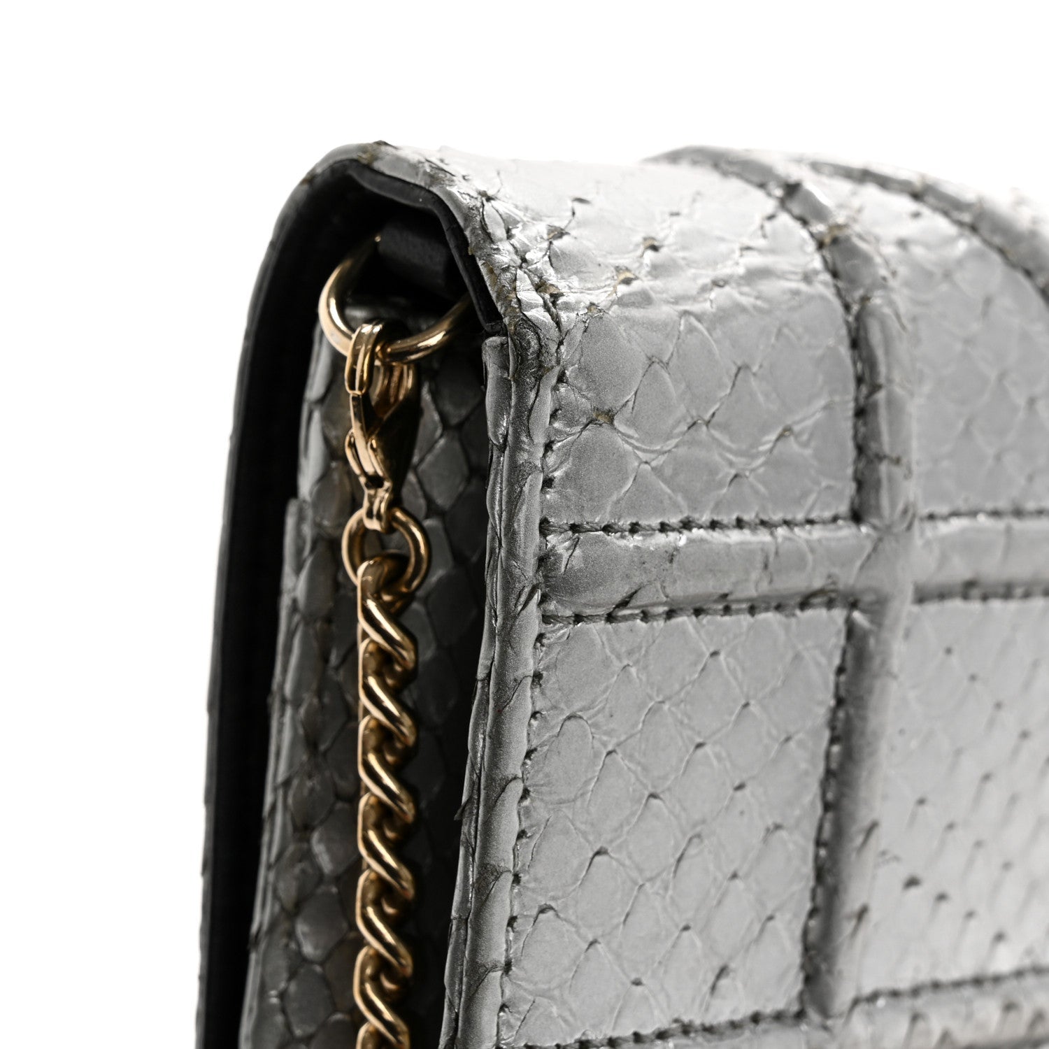 Christian Dior Snakeskin Diorama Wallet on Chain Pouch Silver