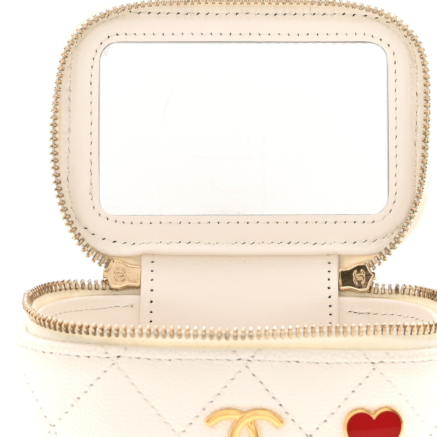 Chanel Caviar Quilted Enamel Coco Casino Mini Vanity Case With Chain White