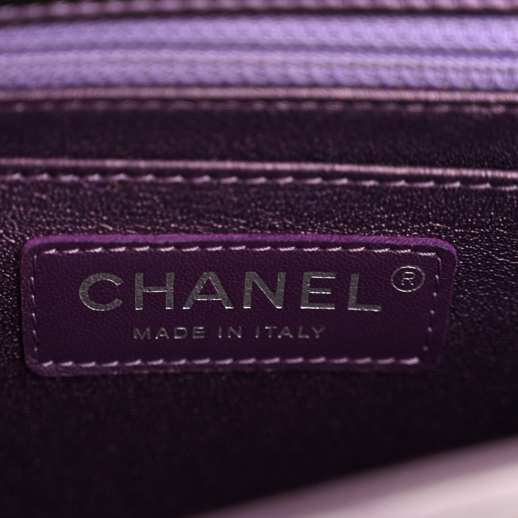 Chanel Iridescent Lambskin Quilted Mini Square Flap Dark Purple
