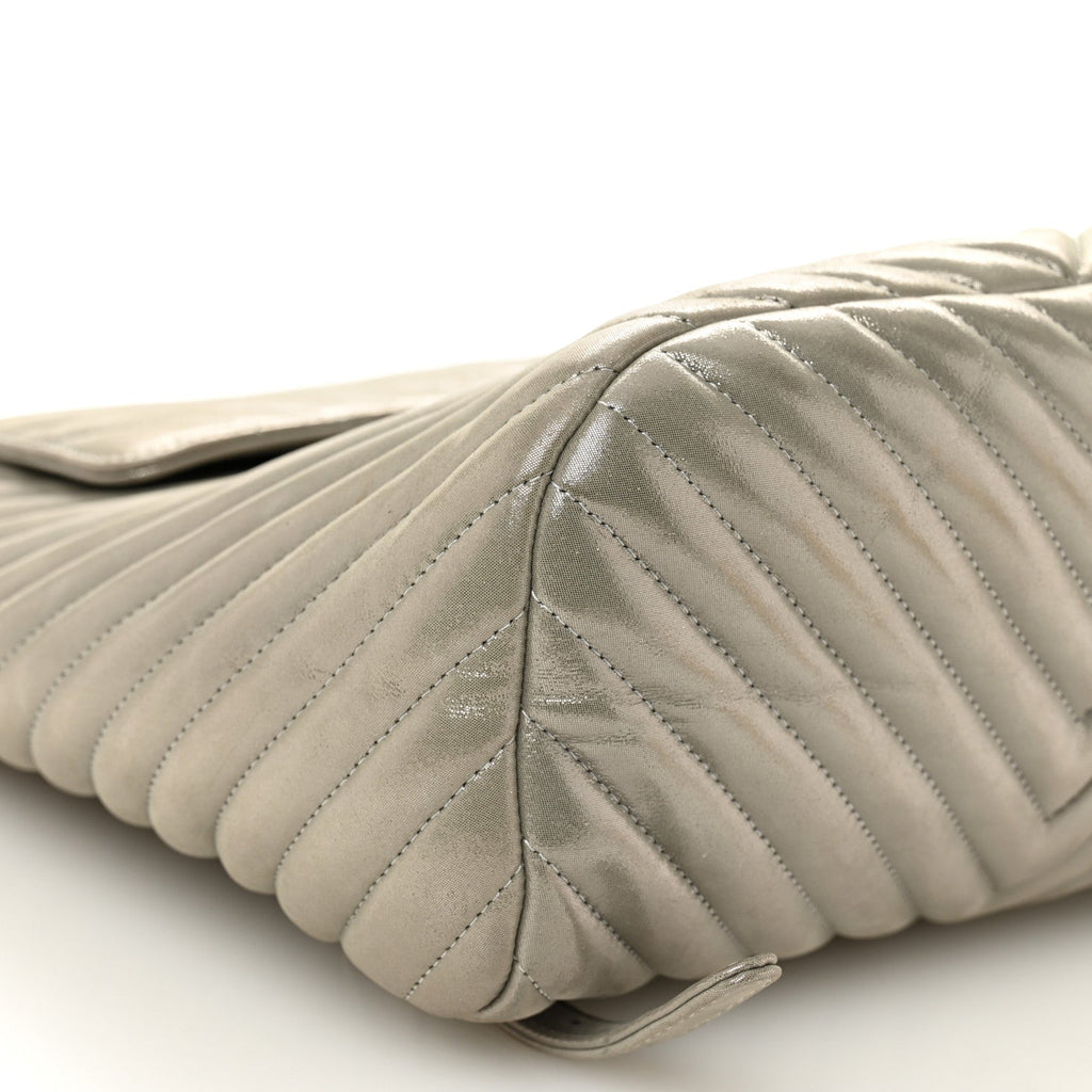 Chanel Iridescent Calfskin Chevron Quilted Small Urban Spirit Backpack Silver