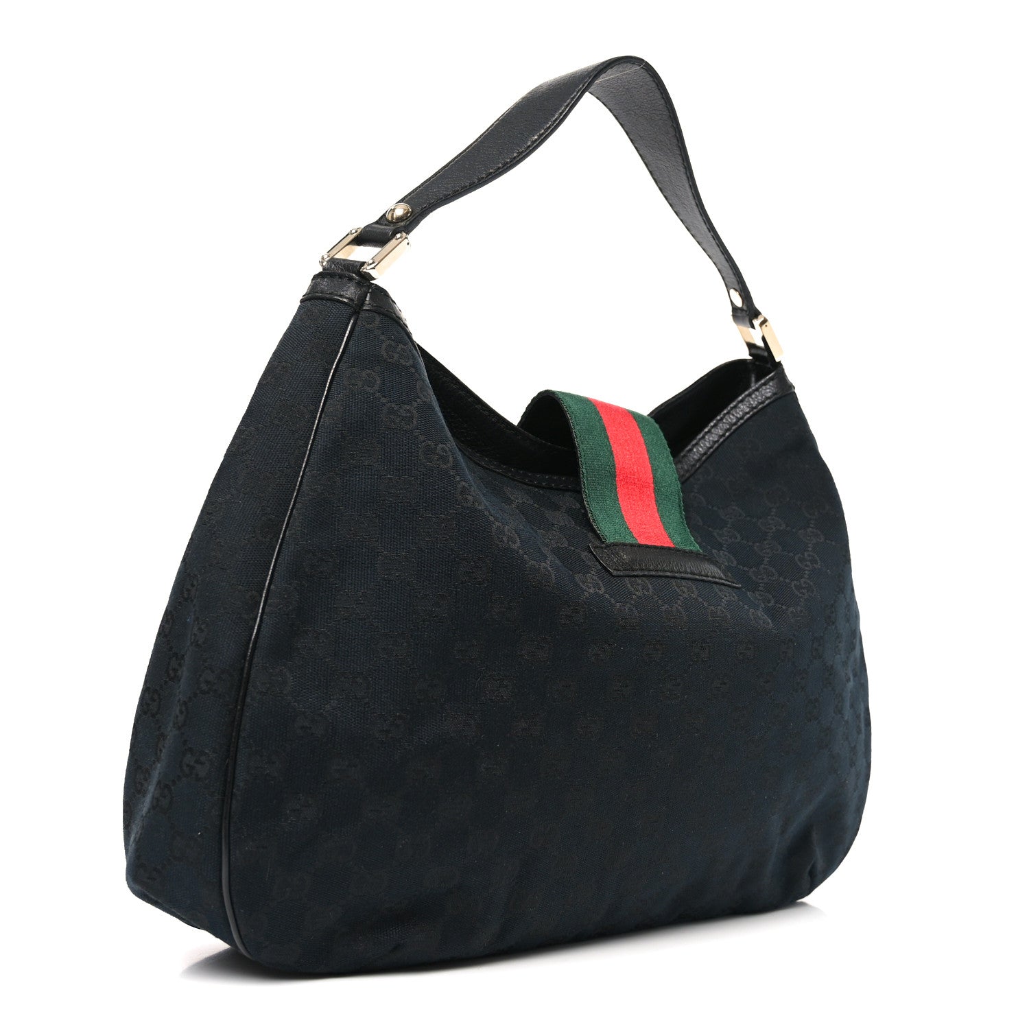 Gucci Monogram Large New Ladies Web Hobo Black