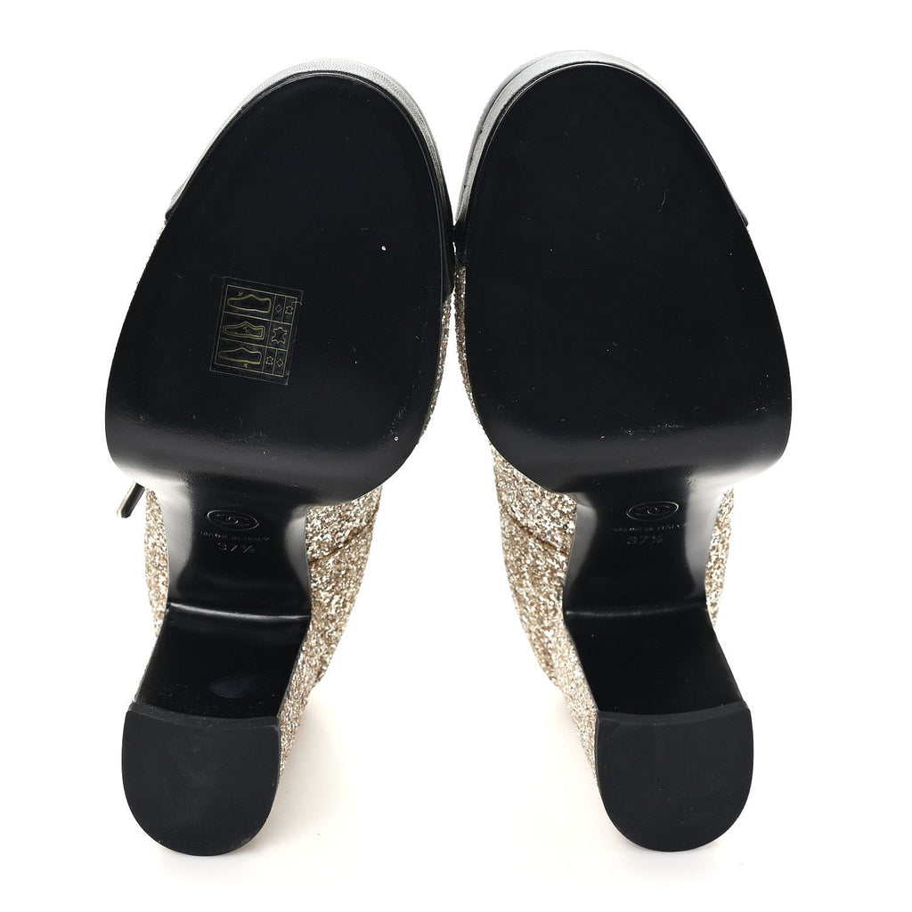 Glitter Lambskin Cap Toe CC Mary Jane Pumps 37.5 Light Gold Black