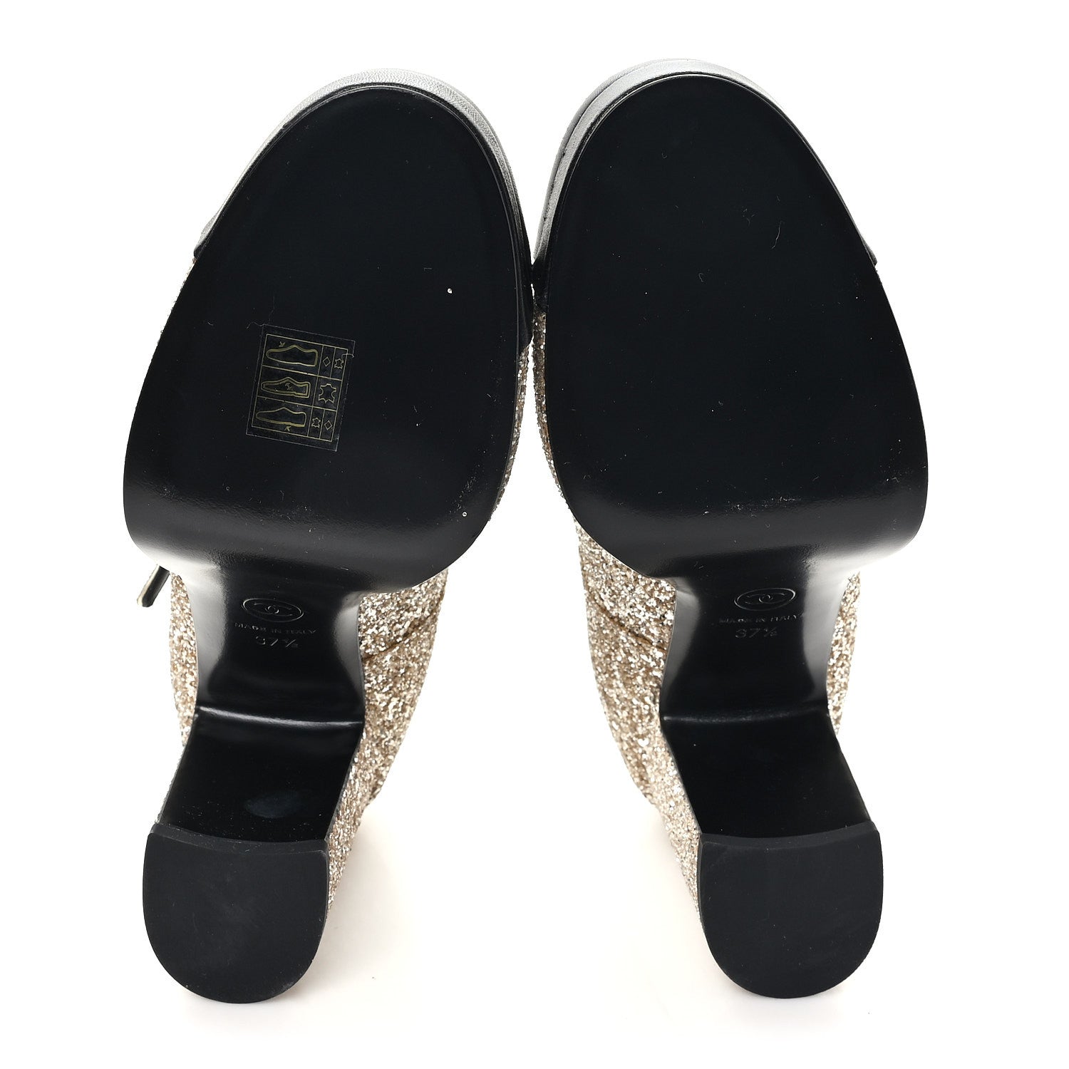 Glitter Lambskin Cap Toe CC Mary Jane Pumps 37.5 Light Gold Black