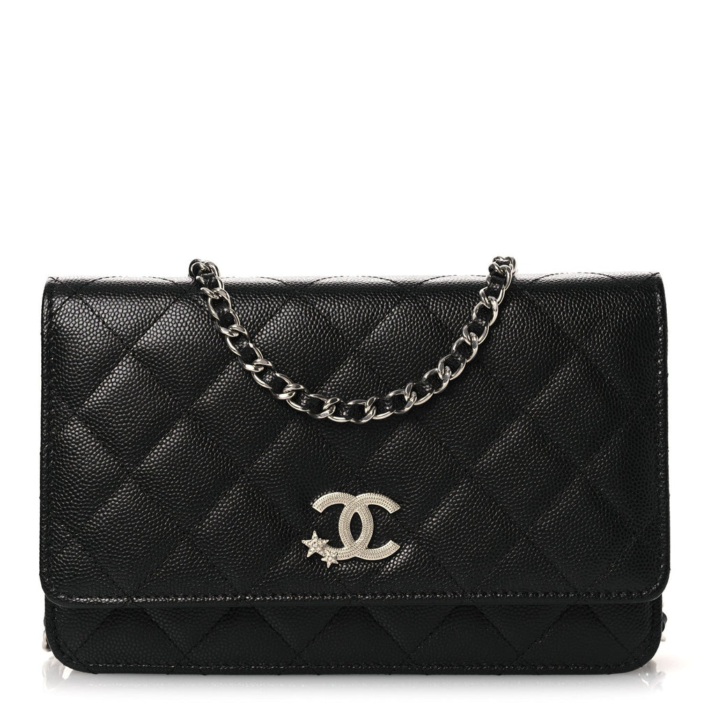 Chanel Caviar Quilted Crystal Star Wallet On Chain Black