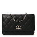 Chanel Caviar Quilted Crystal Star Wallet On Chain Black