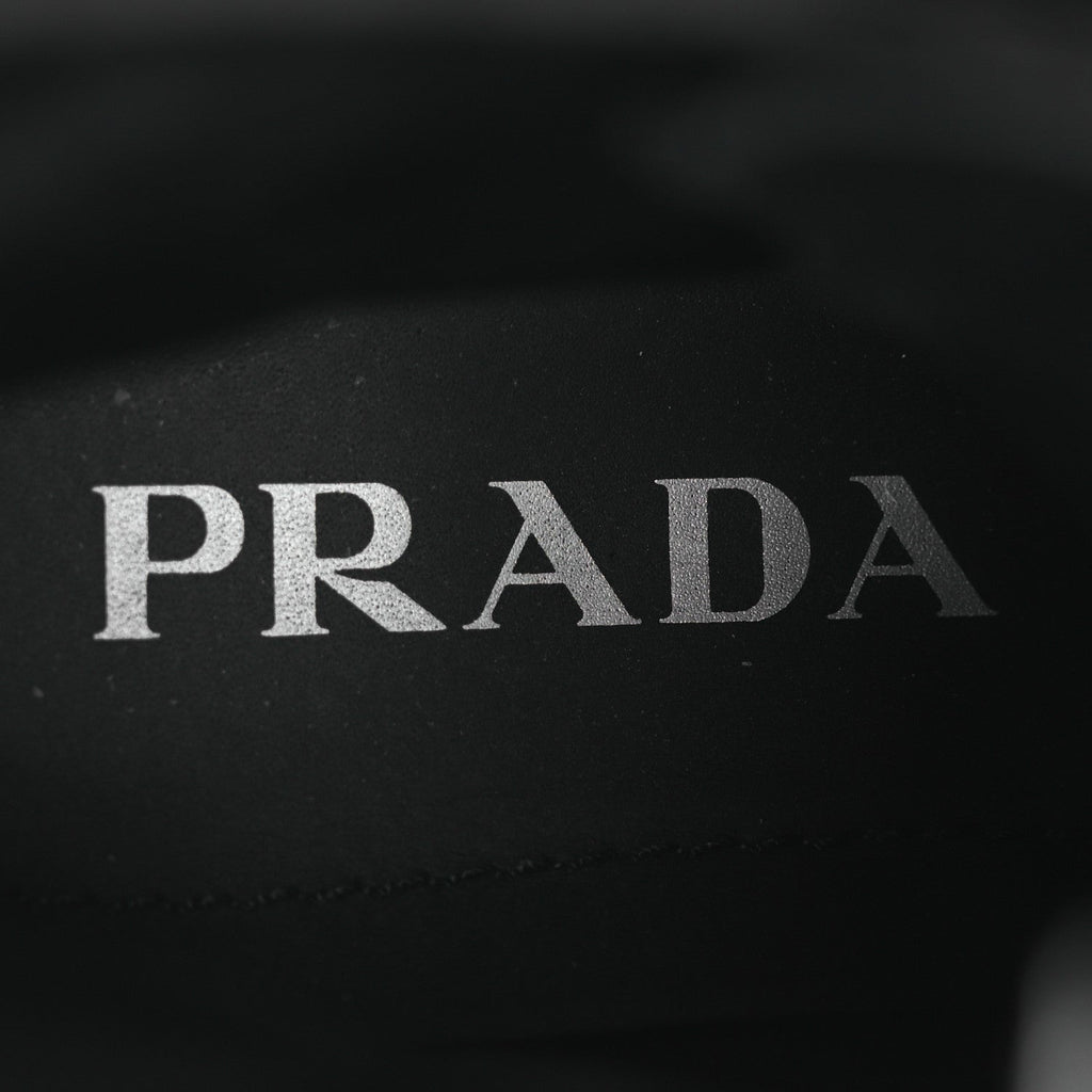 Prada Spazzolato Rois Nylon Metal Triangle Logo Monolith Pouch Pocket 55mm Boots 37 Black