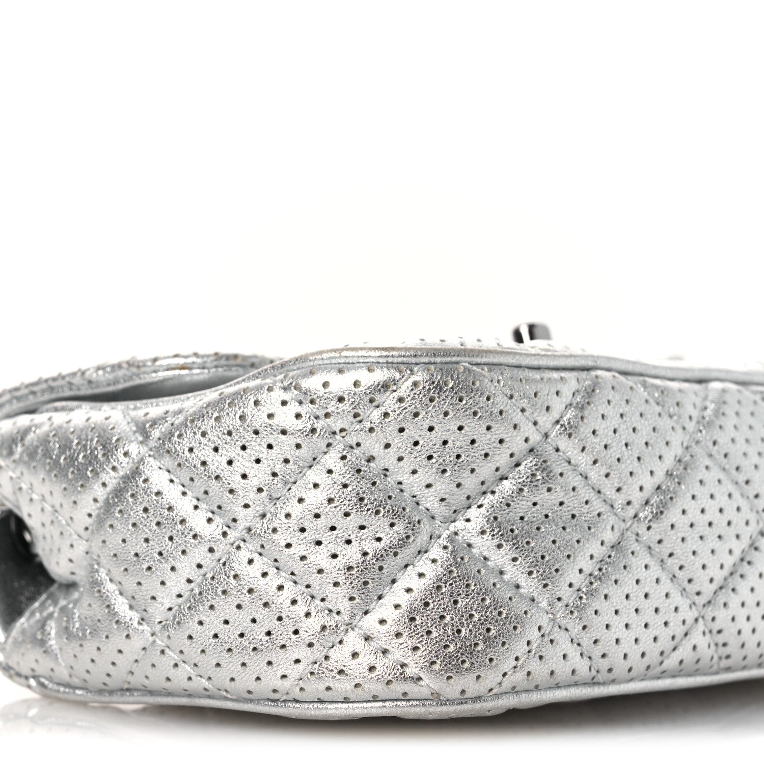 Chanel Metallic Lambskin Perforated Mini Rectangular Flap Silver