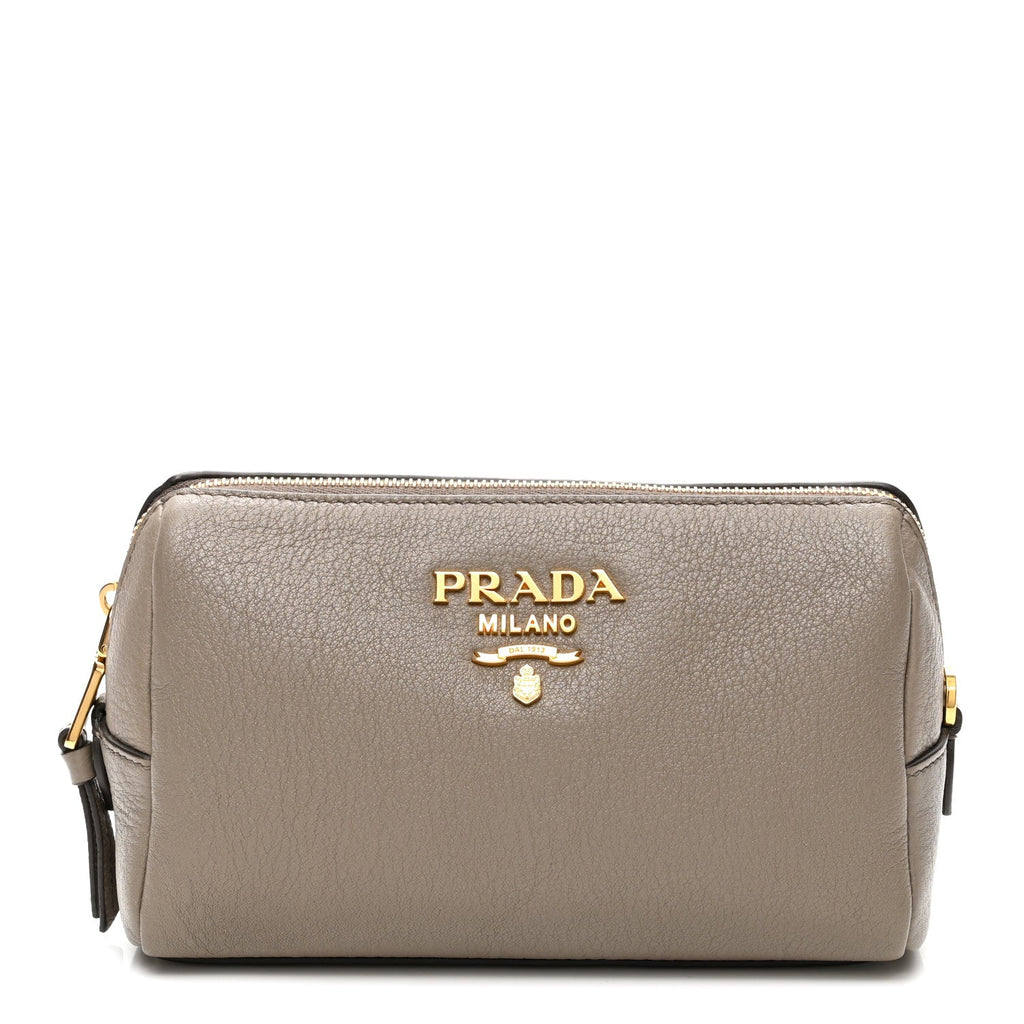 Prada Vitello Daino Cosmetic Pouch Argilla