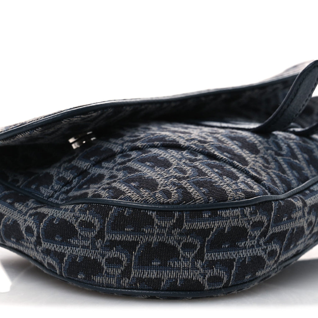 Christian Dior Oblique Mens Saddle Bag Black Blue