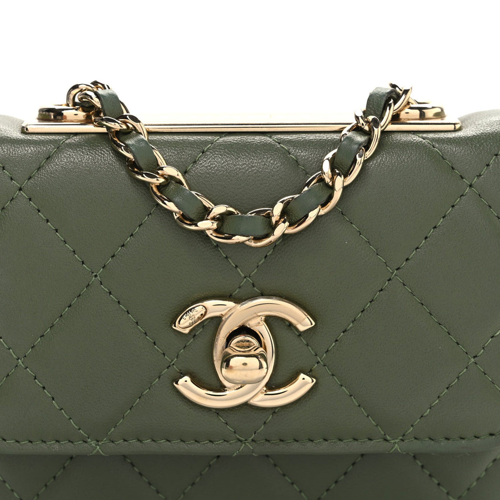 Chanel Lambskin Quilted Trendy CC Card Holder On Chain Green