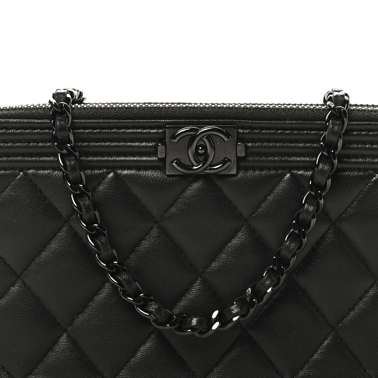 Chanel Lambskin Quilted Small Boy Clutch With Chain So Black