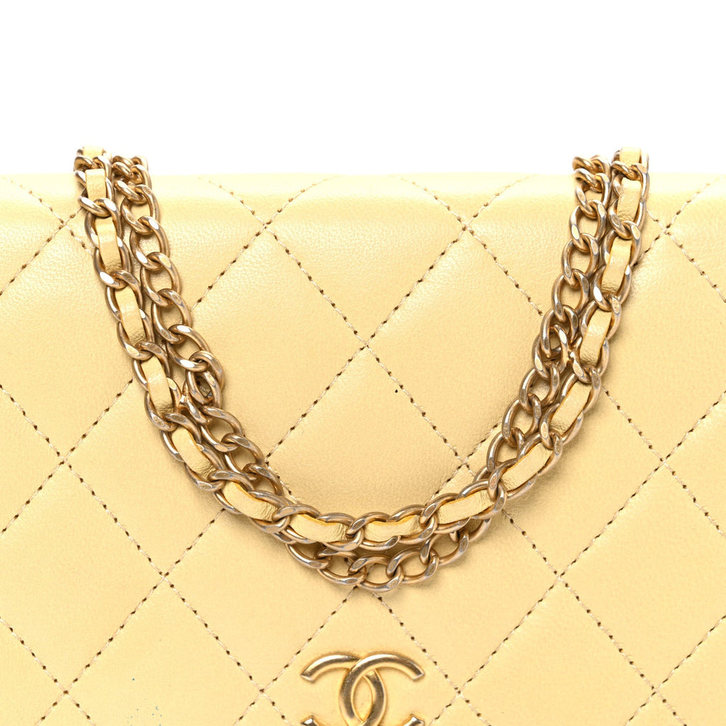Chanel Lambskin Quilted Enamel Wallet On Chain WOC Yellow