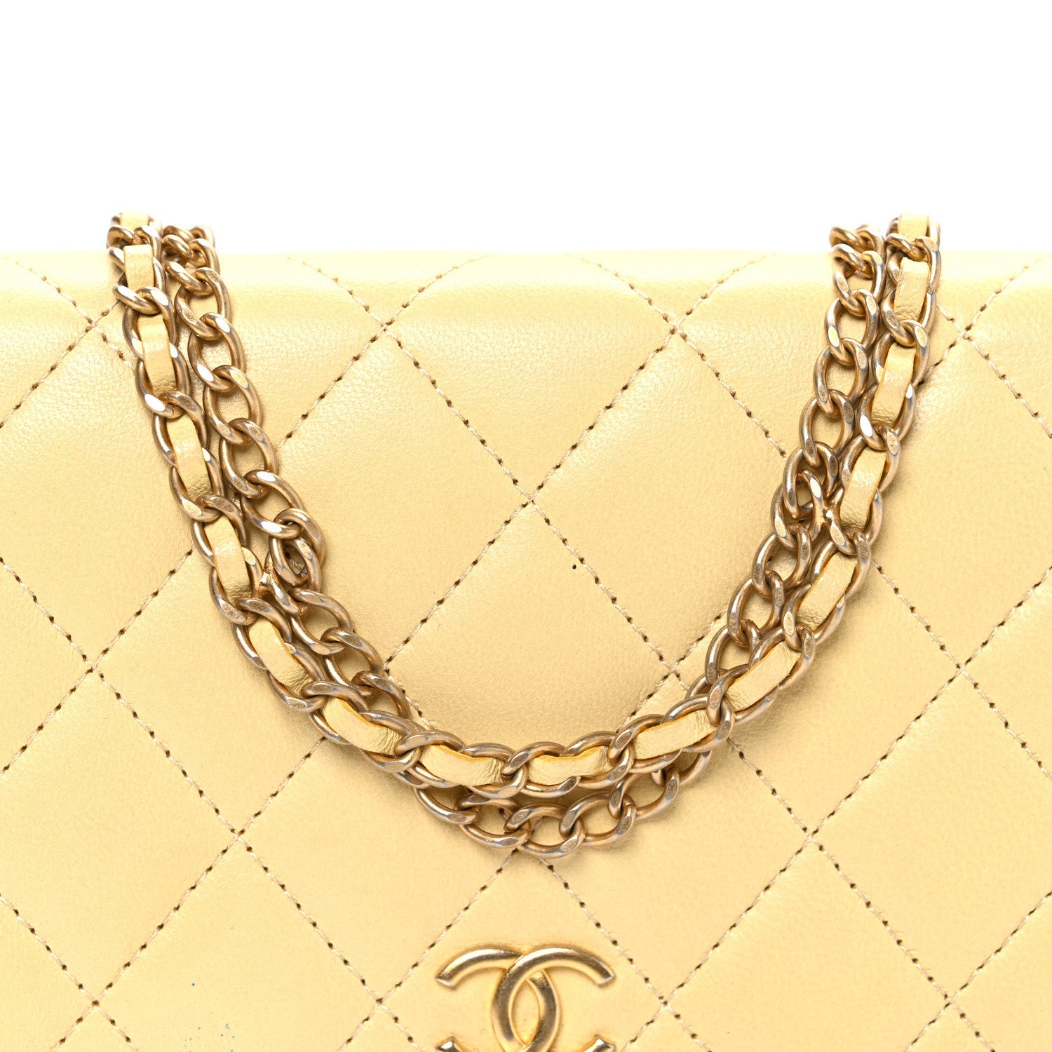 Chanel Lambskin Quilted Enamel Wallet On Chain WOC Yellow
