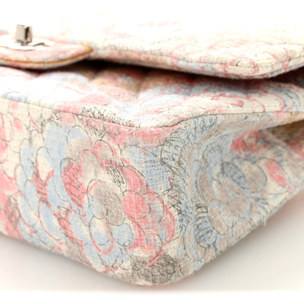 Chanel Tweed Quilted Camellia Medium Double Flap Ivory Multicolor