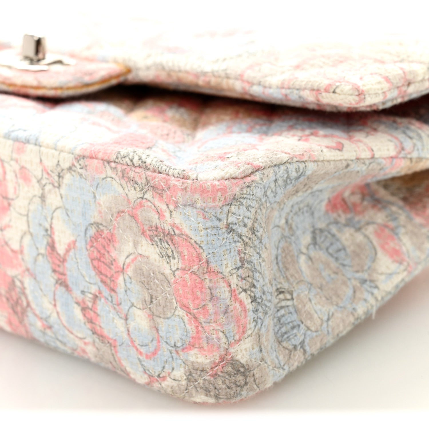 Chanel Tweed Quilted Camellia Medium Double Flap Ivory Multicolor