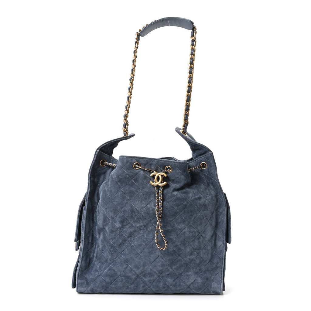 Chanel Suede Quilted Medium Chanel 25 Handbag Blue