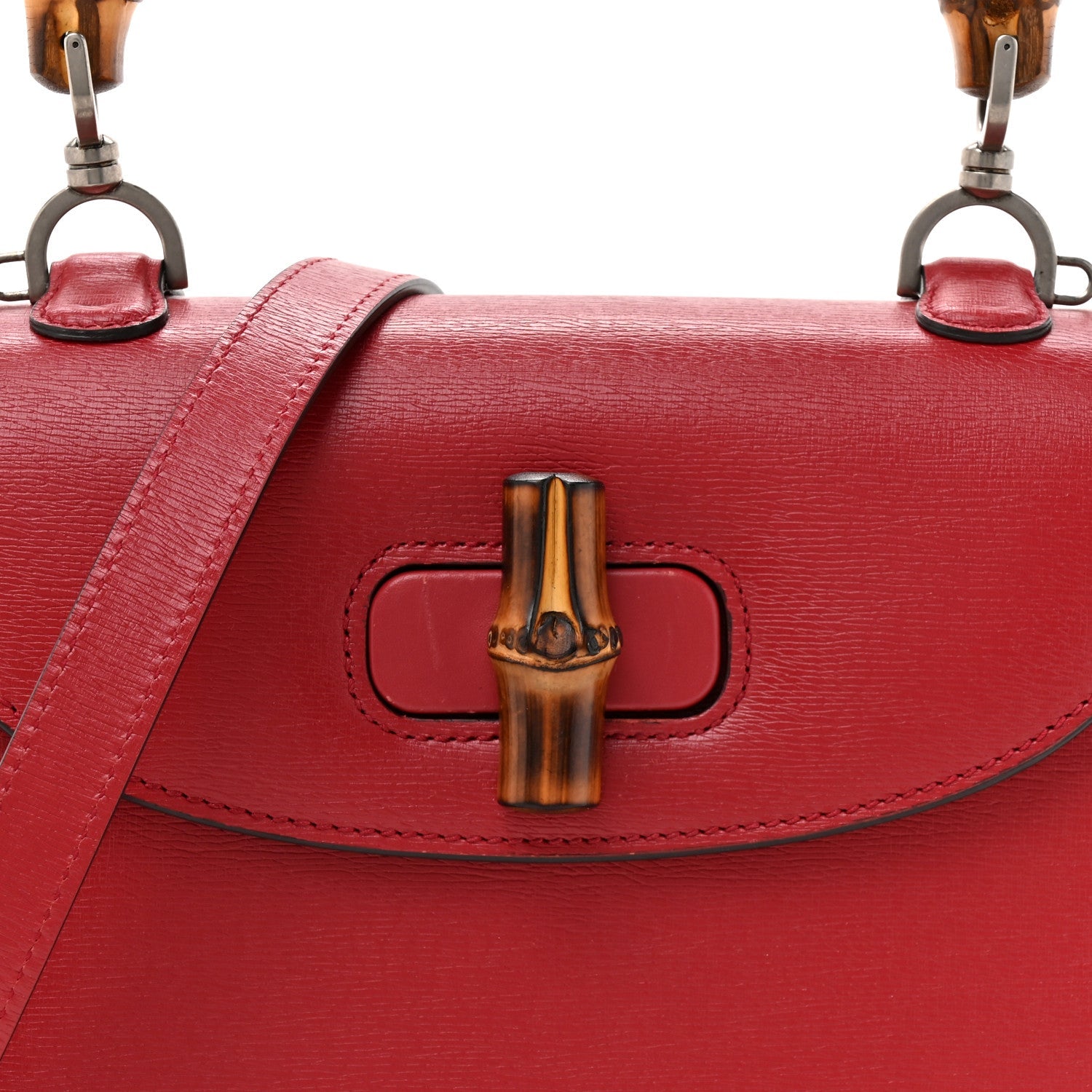 Gucci Shangai Calfskin Small Classic Bamboo Top Handle Bag Romantic Cerise