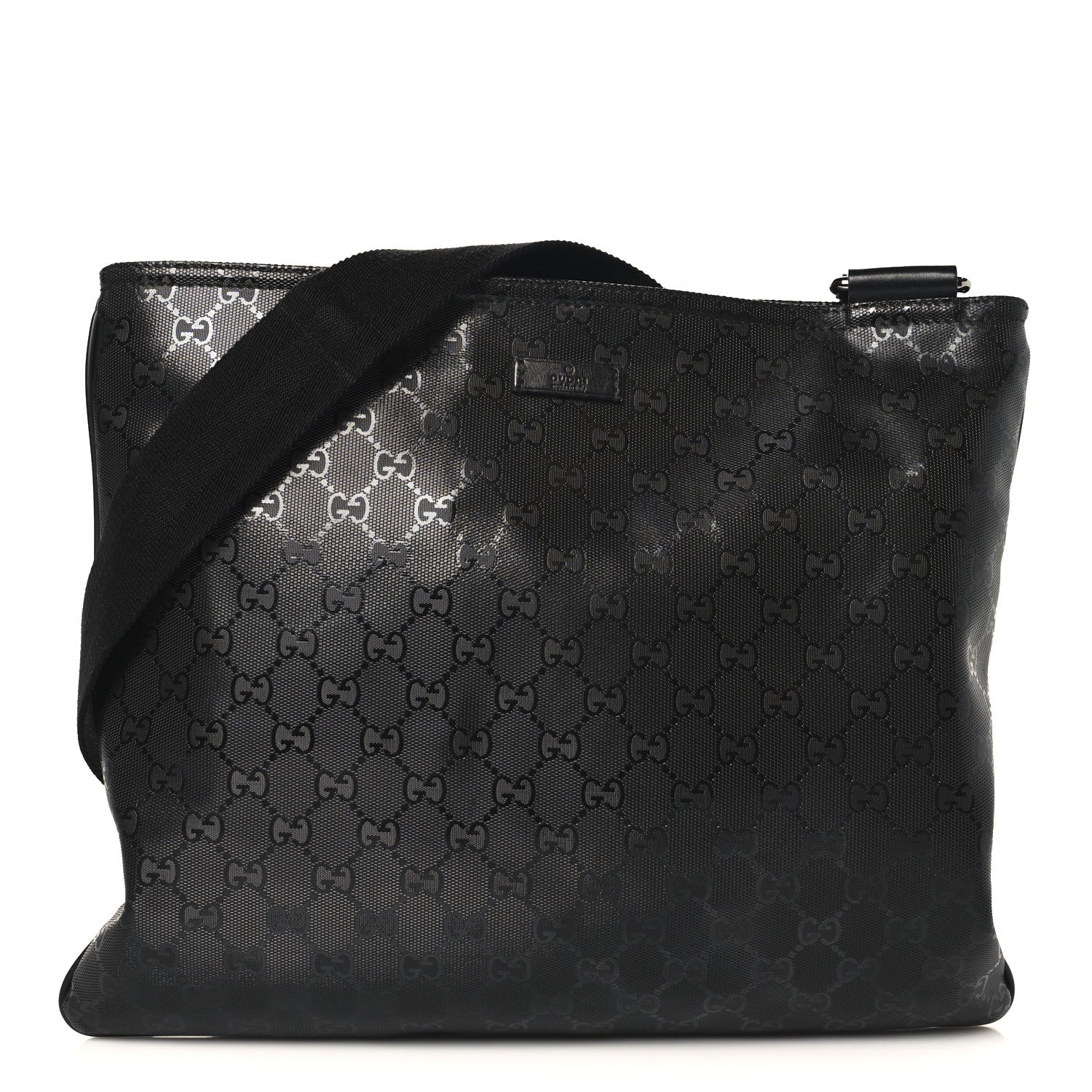 Gucci Imprime Monogram Medium Flat Messenger Bag Black