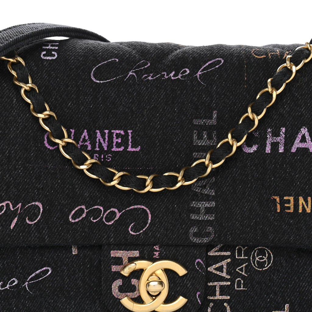 Chanel Denim Quilted Denim Mood Large Flap Black Multicolor