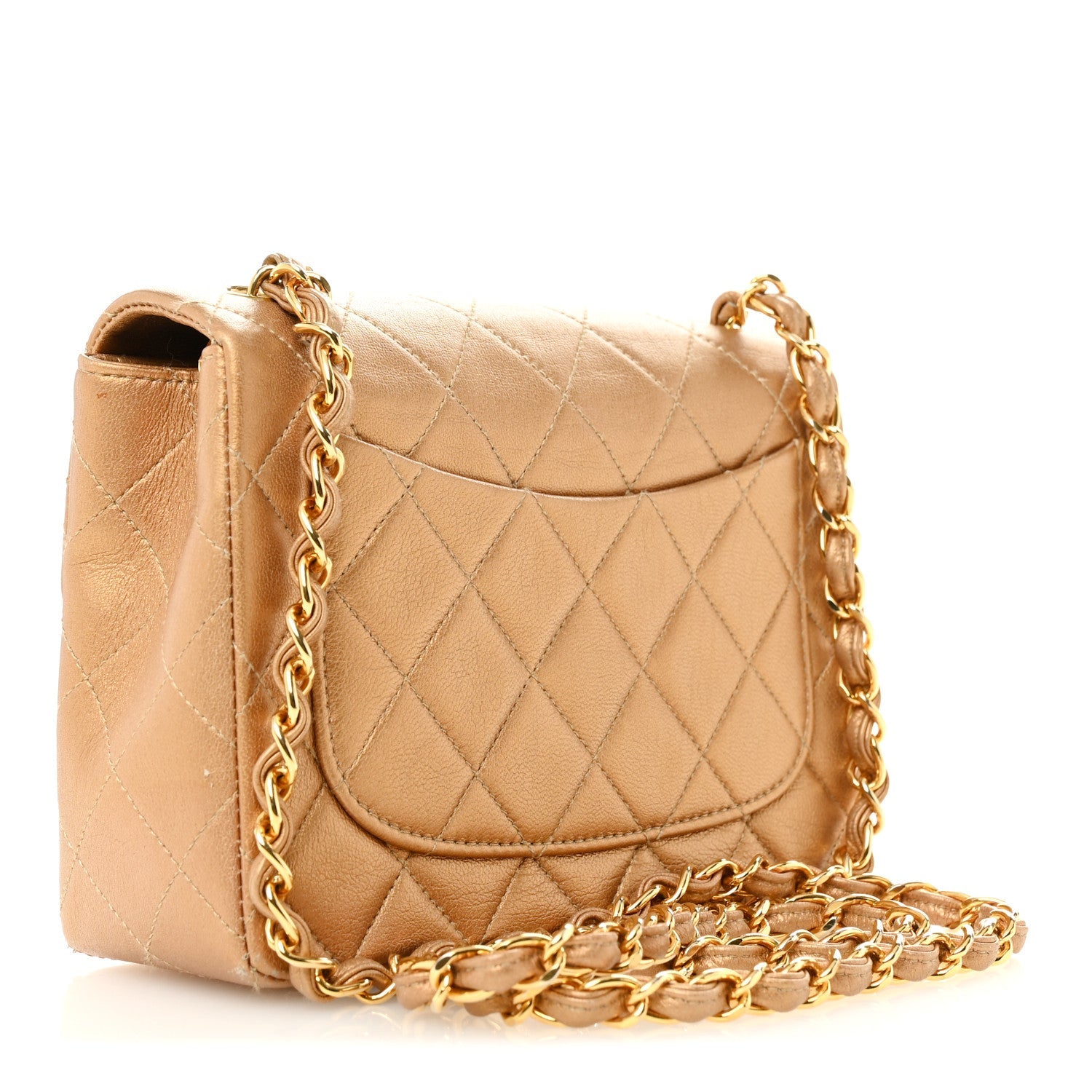 Chanel Metallic Lambskin Quilted Mini Square Flap Bronze