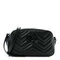 Gucci Calfskin Matelasse Monochrome Small GG Marmont Chain Shoulder Bag Black