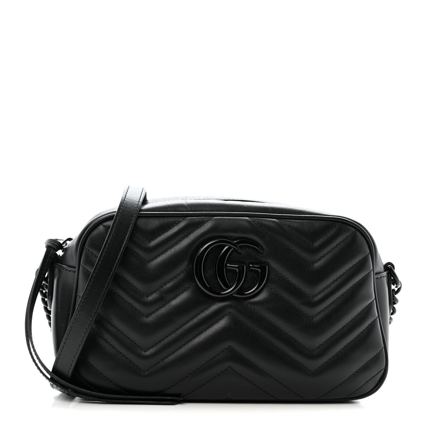 Gucci Calfskin Matelasse Monochrome Small GG Marmont Chain Shoulder Bag Black