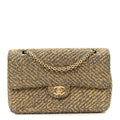 Chanel Metallic Tweed Quilted Medium Single Flap Beige Grey Gold