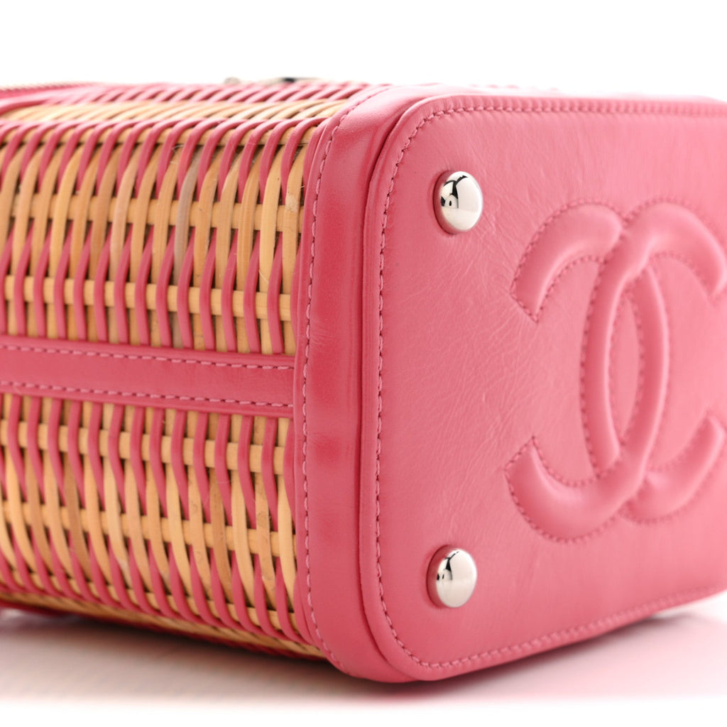 Chanel Calfskin Raffia Small Take Away Vanity Case Bag Pink Beige