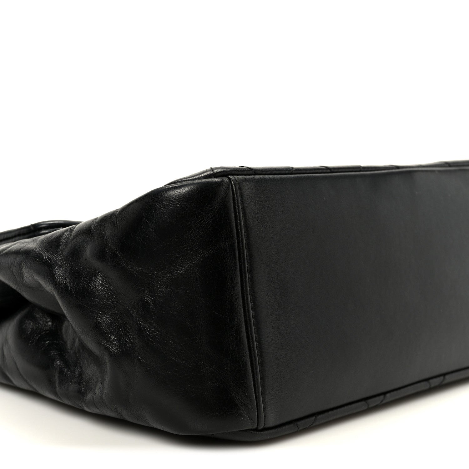 Chanel Glazed Calfskin Quilted Large Gold Bar Top Handle Flap Black