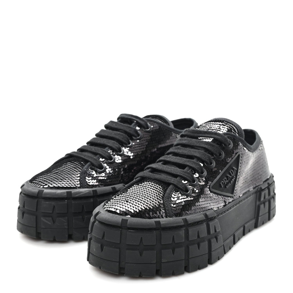 Prada Paillettes Triangle Logo Double Wheel 50mm Sneakers 37 Black