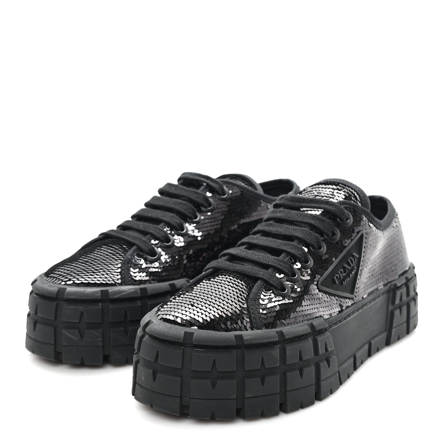 Prada Paillettes Triangle Logo Double Wheel 50mm Sneakers 37 Black