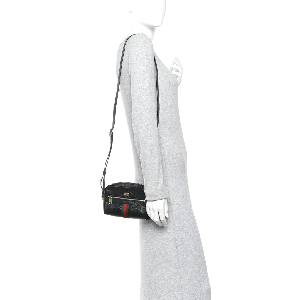 Gucci Calfskin Web Mini Ophidia Shoulder Bag Black