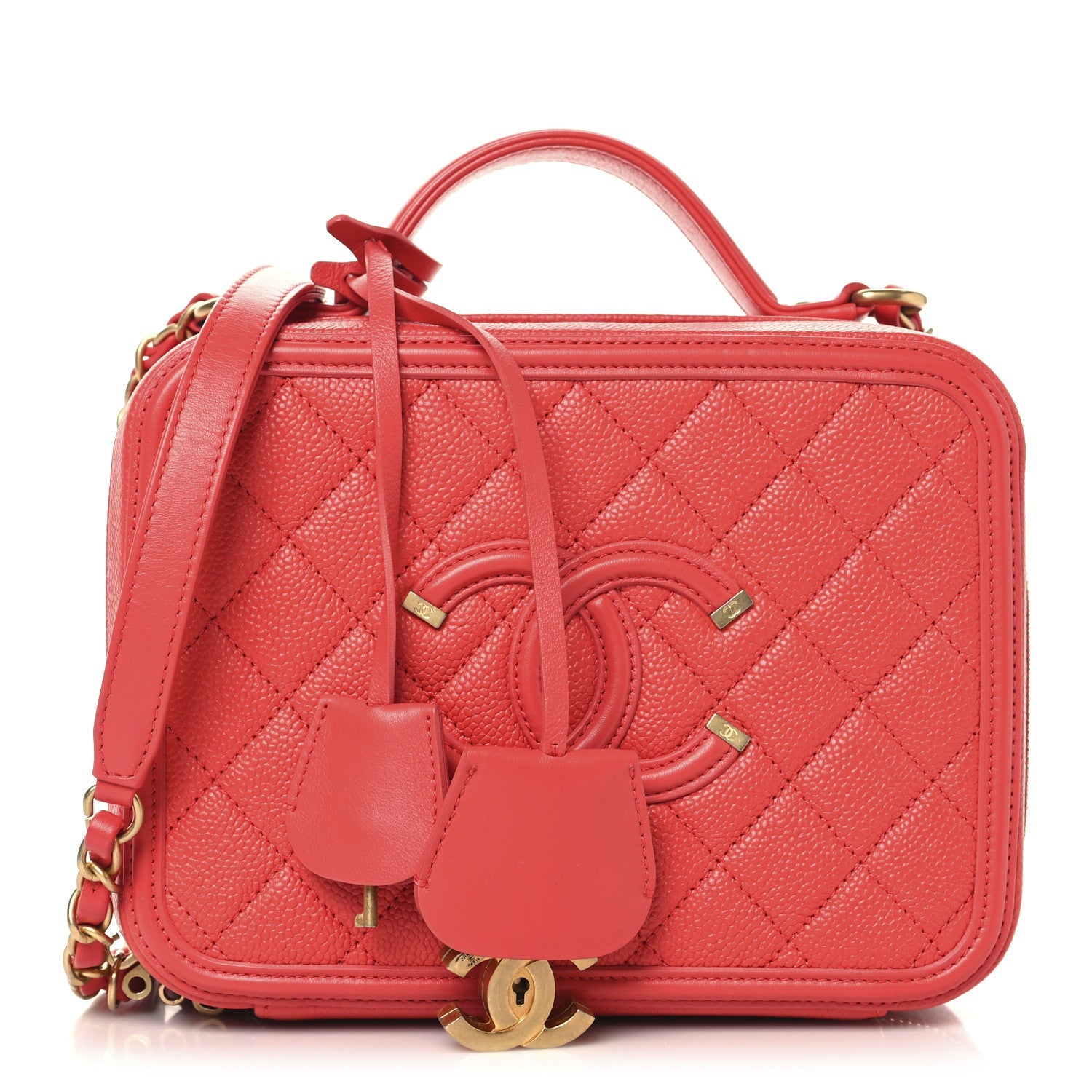 Chanel Caviar Quilted Medium CC Filigree Vanity Case Red