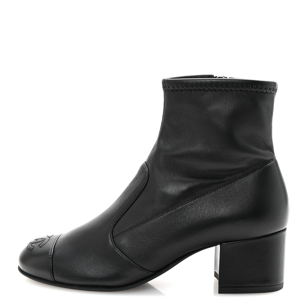 Chanel Stretch Lambskin Cap Toe CC Short Boots 35 Black