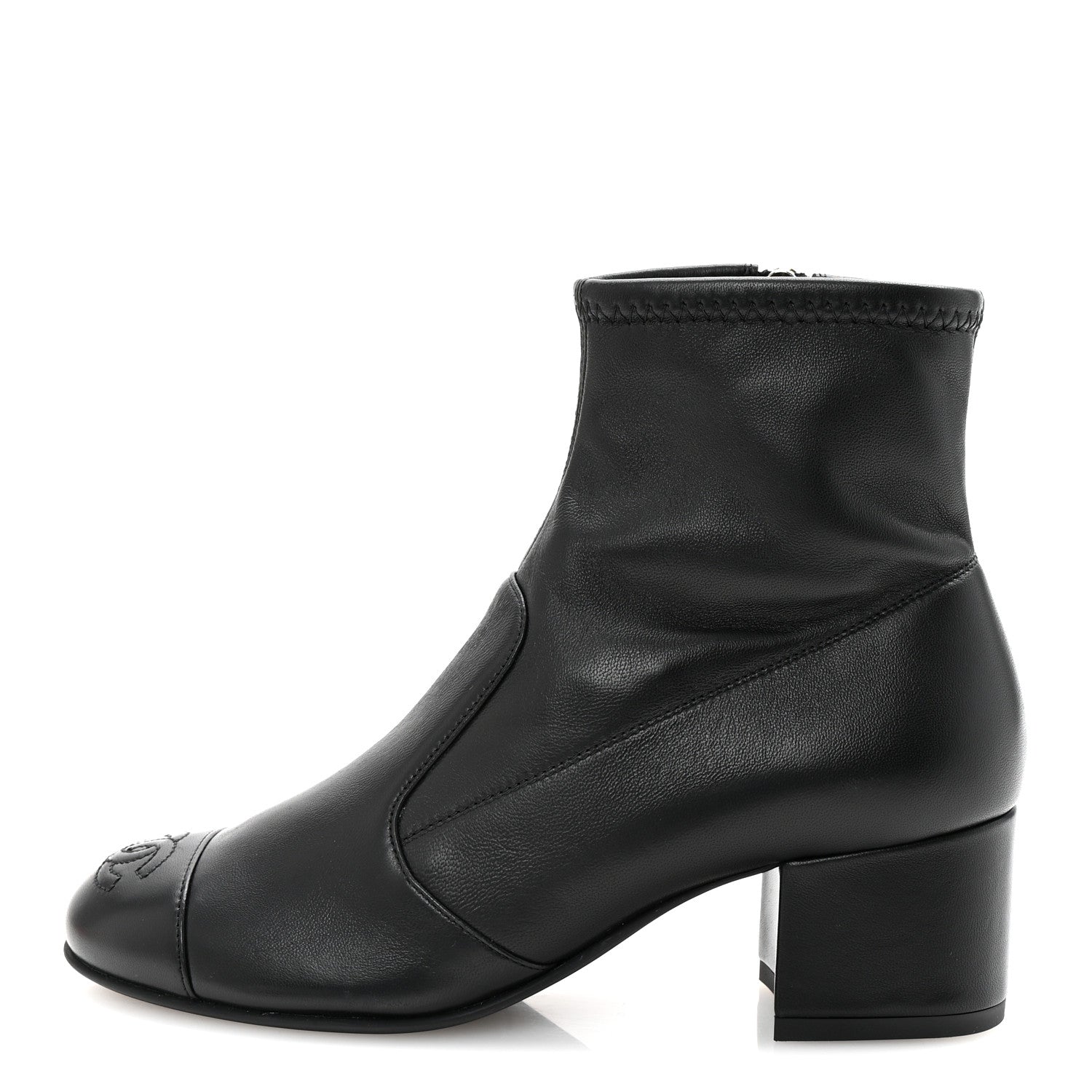 Chanel Stretch Lambskin Cap Toe CC Short Boots 35 Black